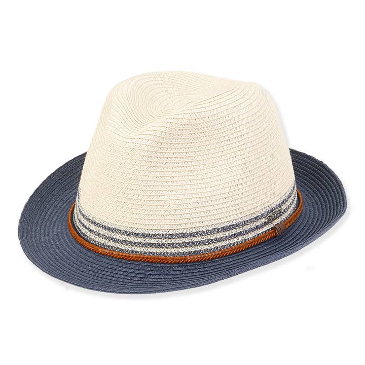 Bleu, Fedora en papier tressé, Bord 2,5" pour la vente par Headwear & Handbag Collections by Sun 'N' Sand