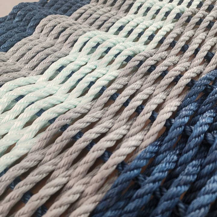 Little Salty Rope - Wholesale Door Mat - Five Stripe Rope Mat made with Lobster Rope Navy, Light gray