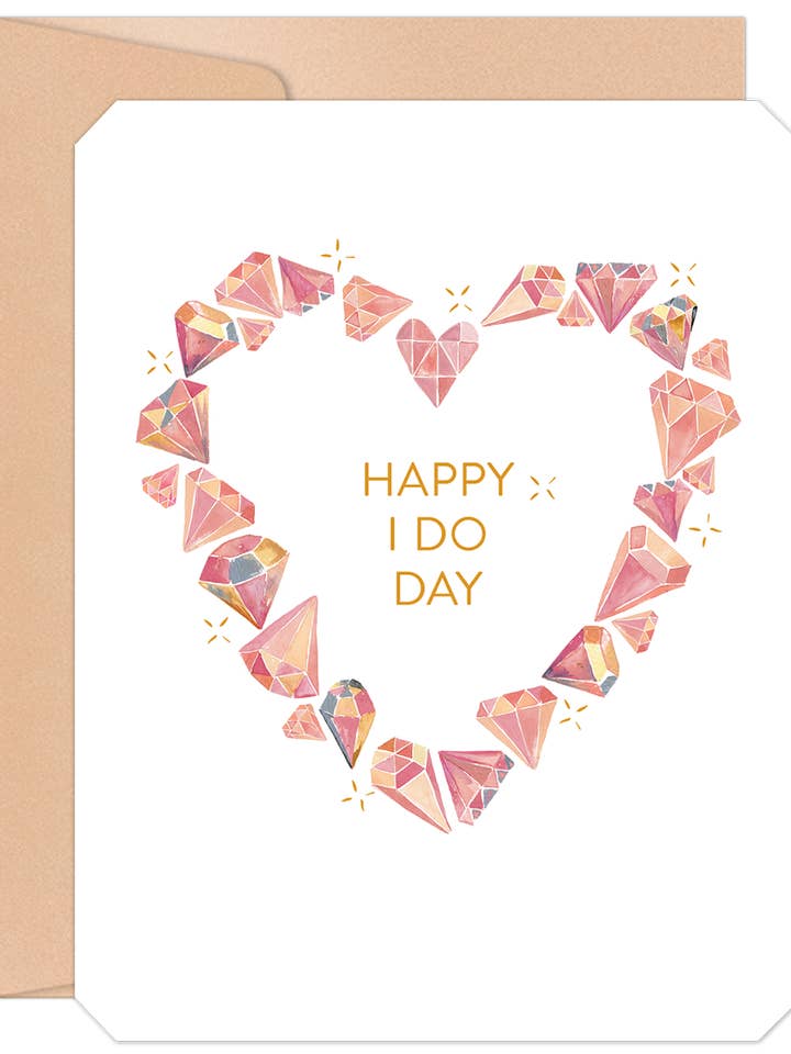 Happy I Do Day Diamond Heart Wedding Card for wholesale by Willow & Ivy Press