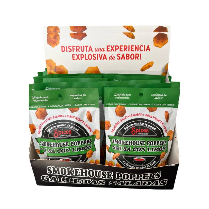 Smokehouse Crackers - Wholesale Crackers - SPANISH Smokehouse Poppers -12-Fuego Limón & Salsa Limón