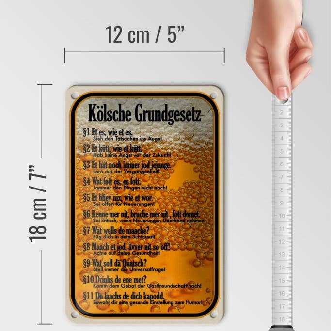 Femer - Wholesale Sign - Tin sign saying 12x18cm Kölsche Grundgesetz Et es wie et deco sign4