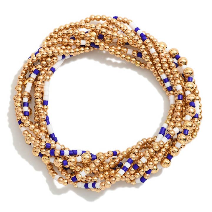 Blau-weißes College-/Sport-/Schularmband-Set für den Großhandel von Erin McDermott Jewelry