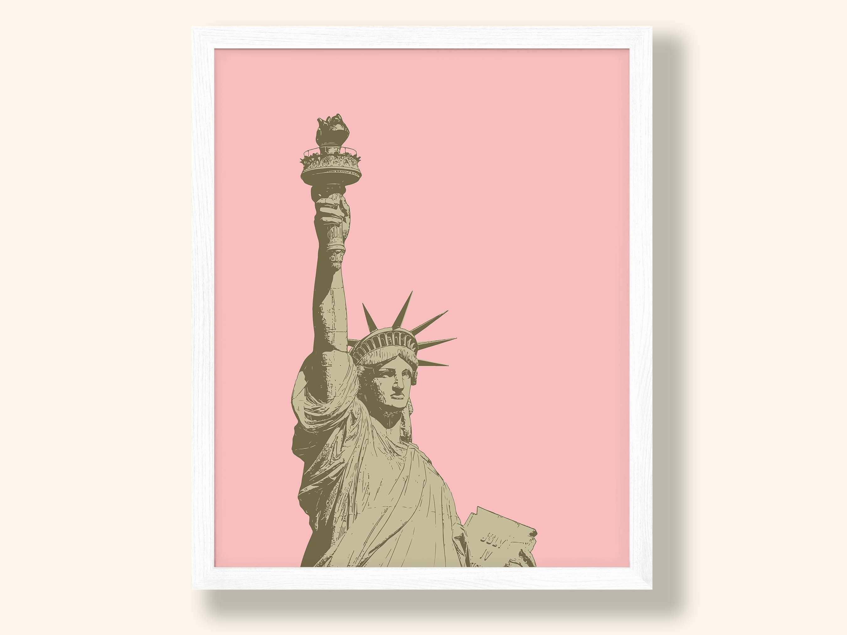 Newpencilbox Art - Venta al por mayor Ilustración - Lámina artística en colores pastel de la Estatua de la Libertad de Nueva York, color rosa3