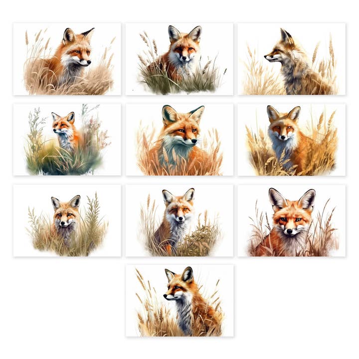 10 Handmade Notecards 4x6 with Envelopes Blank Folded Fox Foxes for wholesale by Blue Morning Expressions