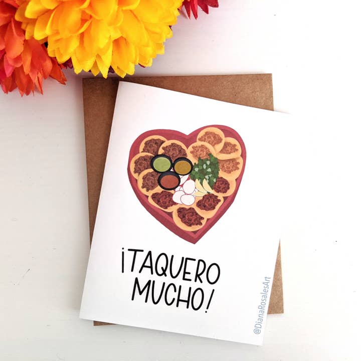 Taquero Mucho (ik hou zoveel van je) Taco Valentijnsdag kaart voor wholesale door Diana Rosales Art