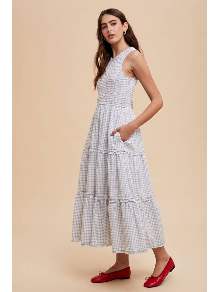 In Loom - Wholesale Dress - Women's - SMOCKED CHECKERED SEERSUCKER MAXI