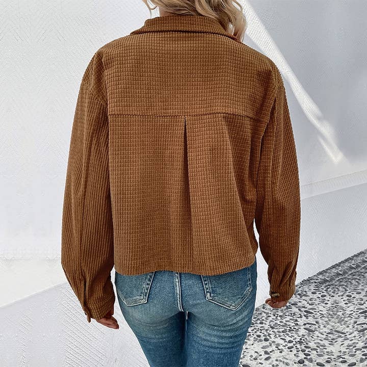 Brown Vintage Corduroy Lapel Pocket Single-Breasted Jacket for wholesale on Faire