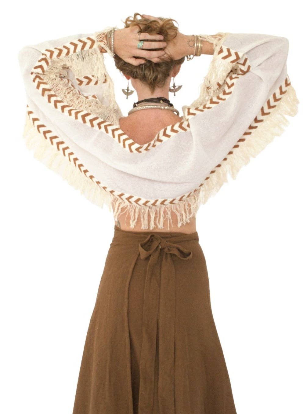 Sacred Ceremony – wholesale Blus - Dam – Vit Långärmad Crop Top med fransar5