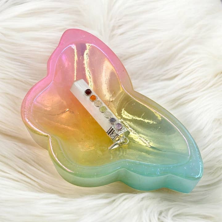 Shaped Crystals - Aura Rainbow Quartz TrinketDish, Butterfly for wholesale by Earths Elements Wholesale