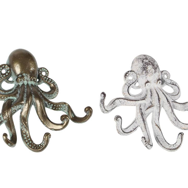 A-93239: BRONZE METAL OCTOPUS 6 HANGERS HOME WALL HOOK, 2 AS for wholesale by Import Corner