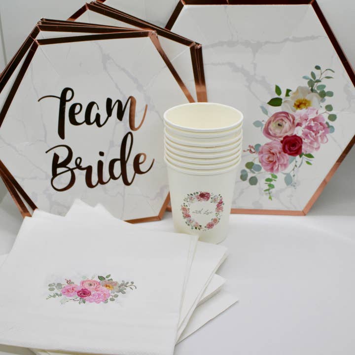 Team Bride Floral Paper Plate Set - Set of 8 for wholesale by Your Party Box
