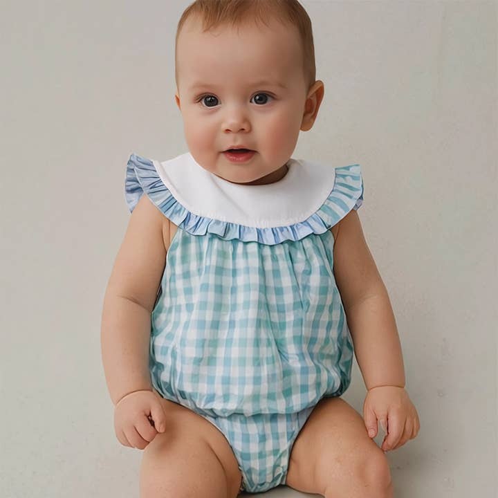 Aqua Ruitjes Meisjes Bubble voor wholesale door Ishtex Textile Products, Inc.