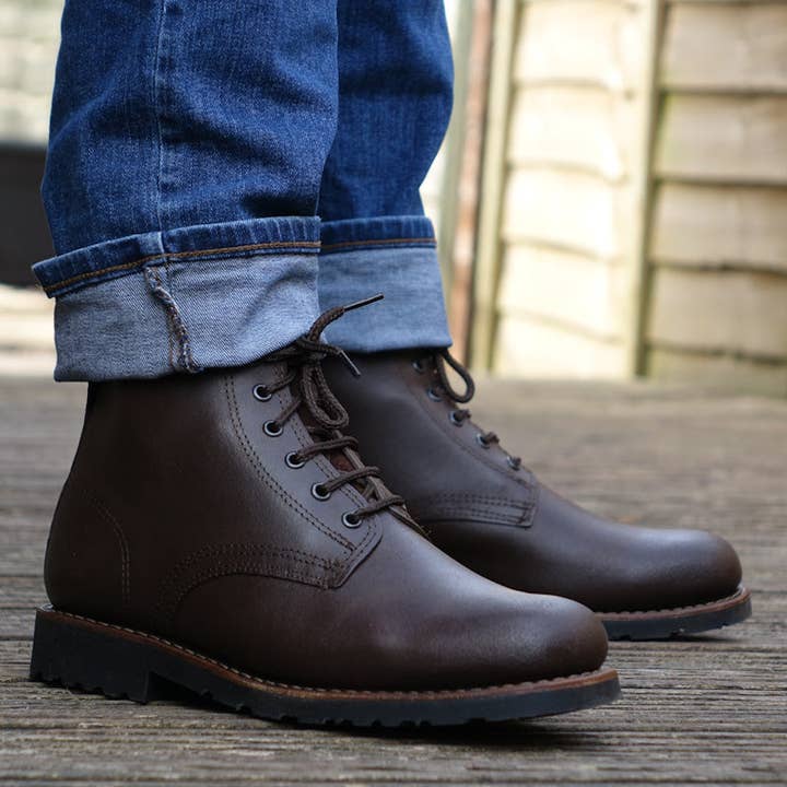 Estrela Leather Lace-Up Boots- Dark Brown for wholesale by By The Mountain - Portuguese Handmade Footwear