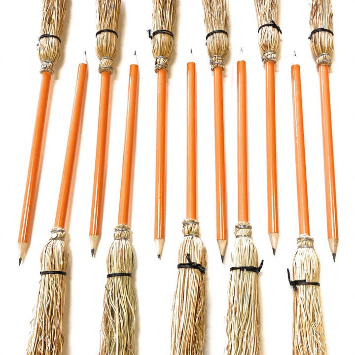 MENDI - Wholesale Pencil - Round Broom Pencil Colour Orange Stitched 10" 25 cm3