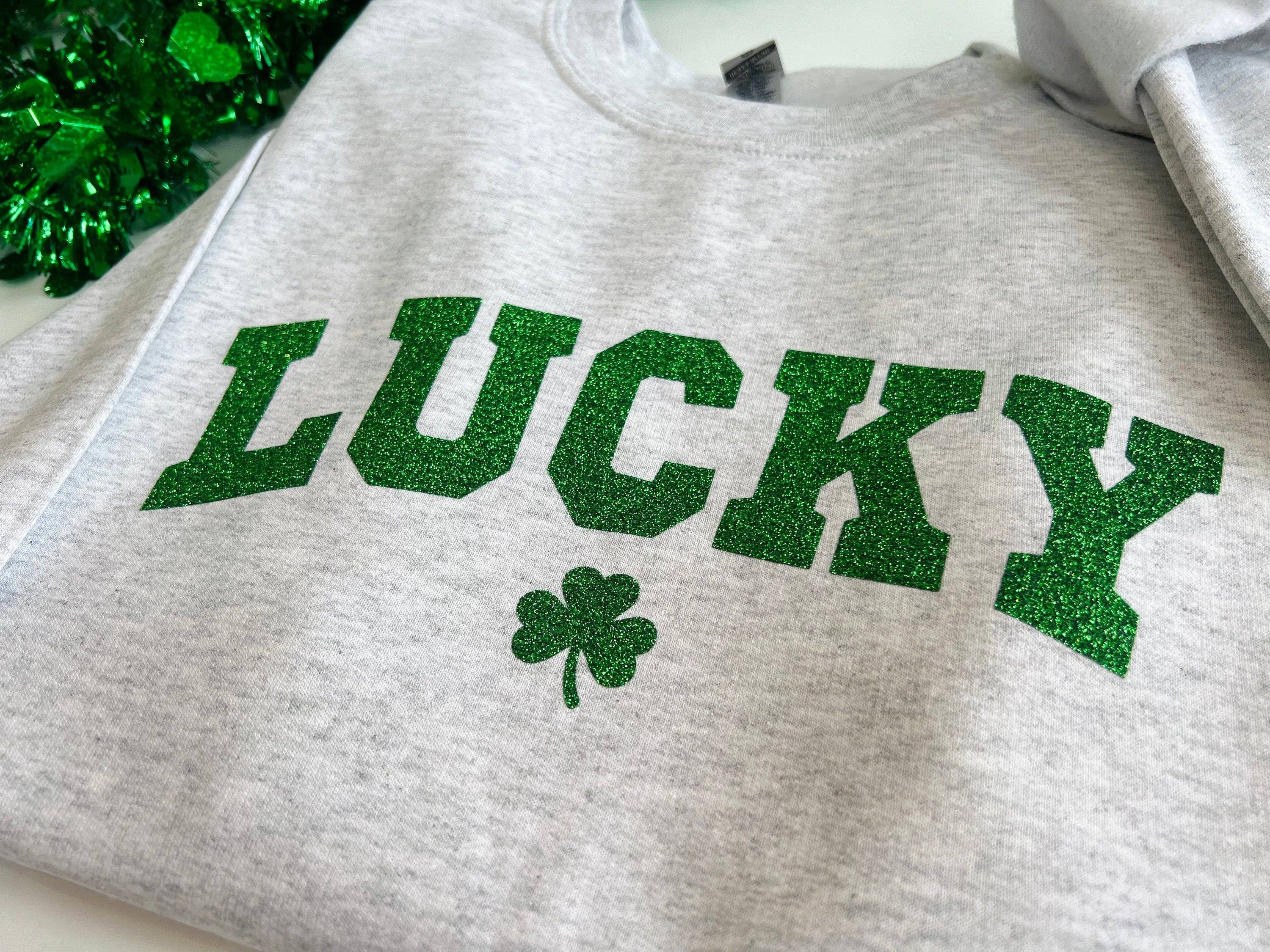 Light Gray Glitter Varsity Lucky St. Patricks Day Sweatshirt for wholesale on Faire3