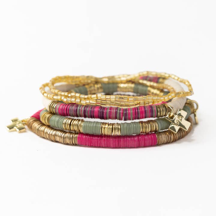 Ensemble de 5 Bracelets Grace - Menthe & Rose Fluo pour la vente par INK + ALLOY