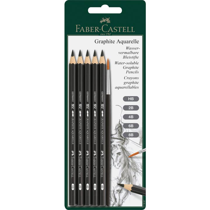 Faber-Castell Graphite Aquarelle Pencil, Graphite, Set Of 6 for wholesale by West Design Products UK
