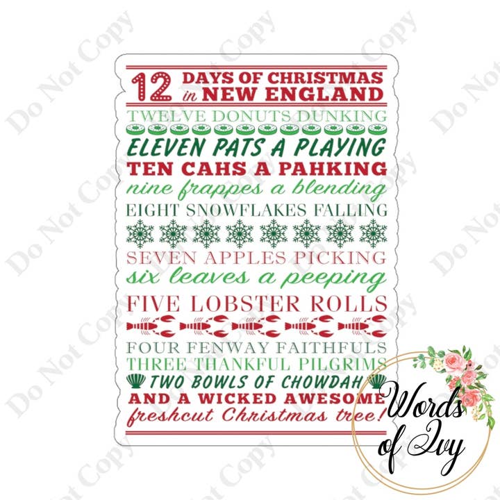 Sticker - 12 dias de Natal na Nova Inglaterra por atacado de Words of Ivy