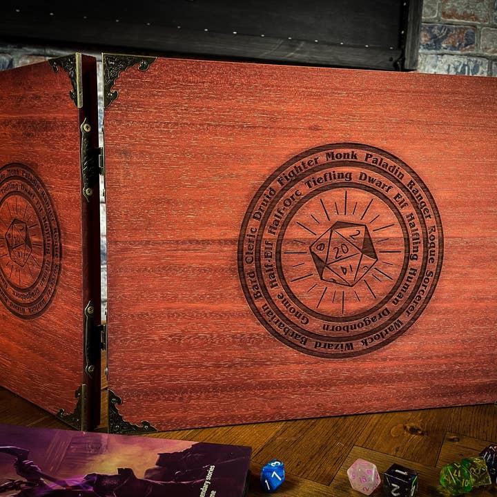 Fandomonium - Wholesale Board Game - Wooden Dungeon Master Screen - D20 Character Wheel Motif9