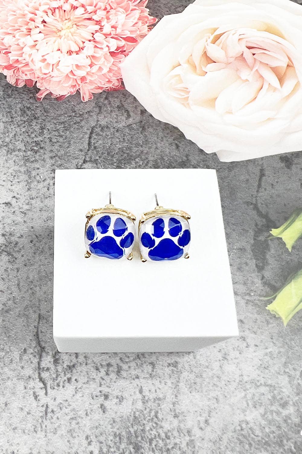JHP Collection - Wholesale Stud/Post Earrings - DOG PAW PRINT CUSHION CUT EPOXY STUD EARRING23