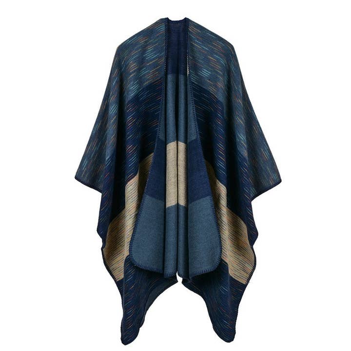 Svelte Seduction - Wholesale Poncho – Women's - Elara Ladies Rhombus Color Stripes Shawl High End3