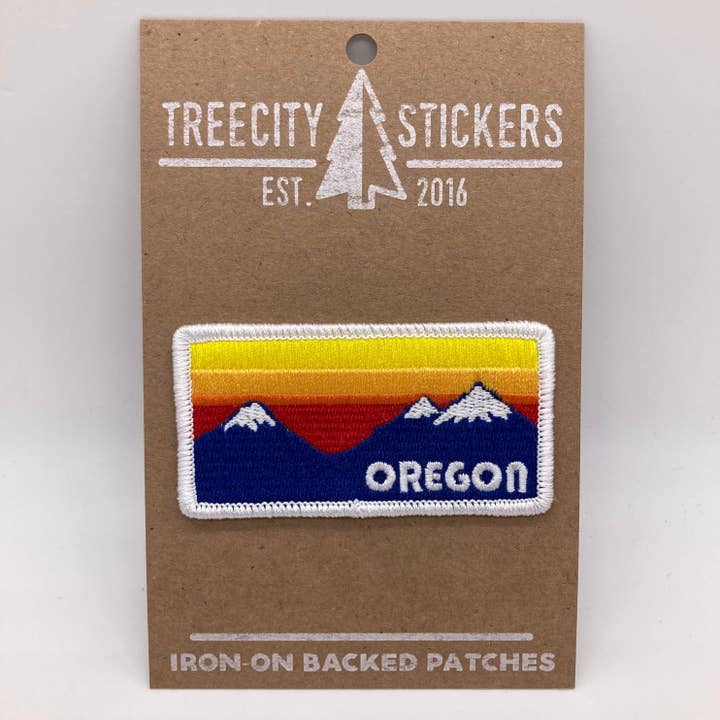 Oregon Retro Mountain Sunset - Patch for wholesale by Tree City Stickers