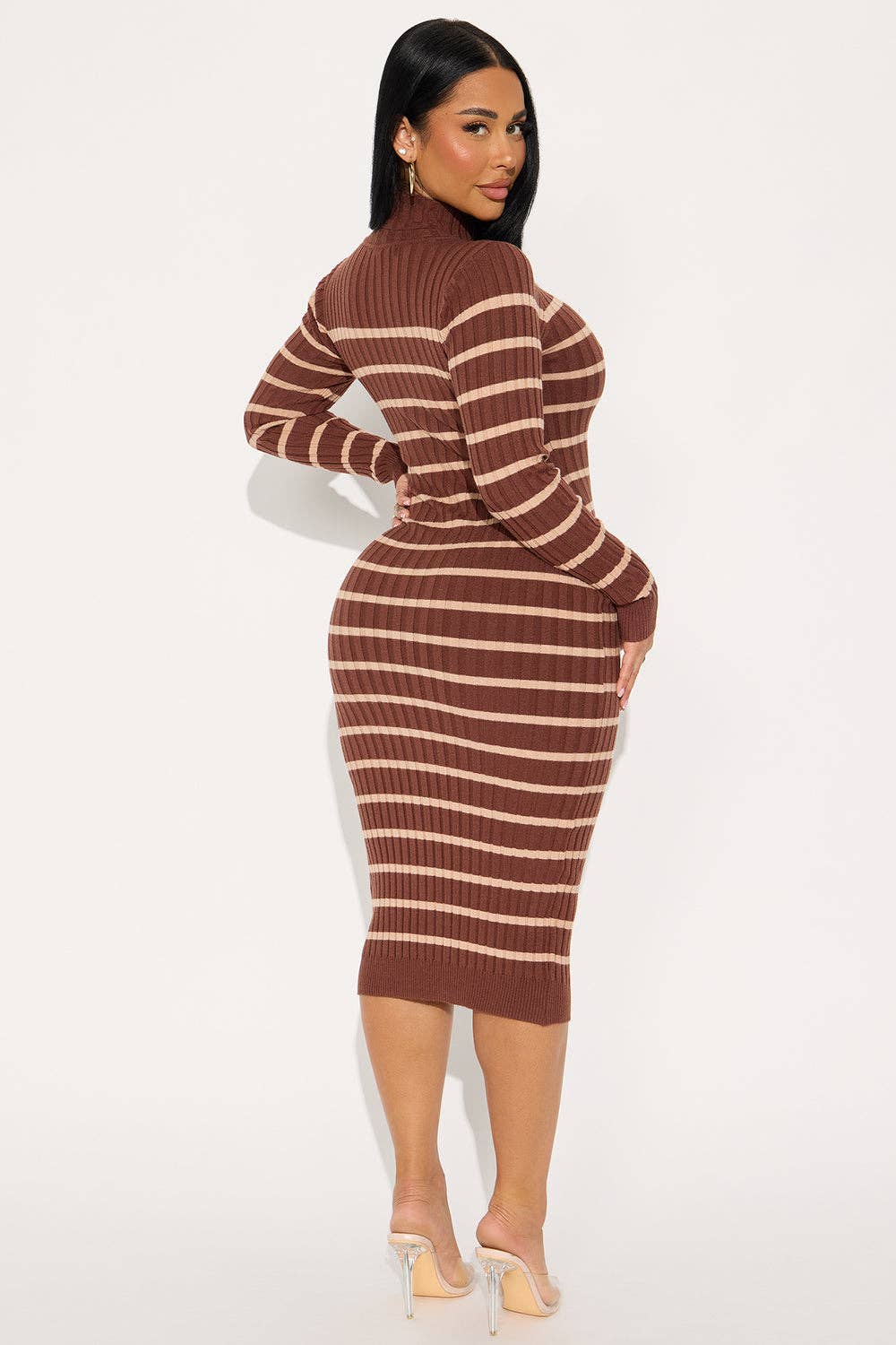 5besties inc - Wholesale Dress - Women's - STRIPE TURTLENECK SWEATER MIDI DRESS4