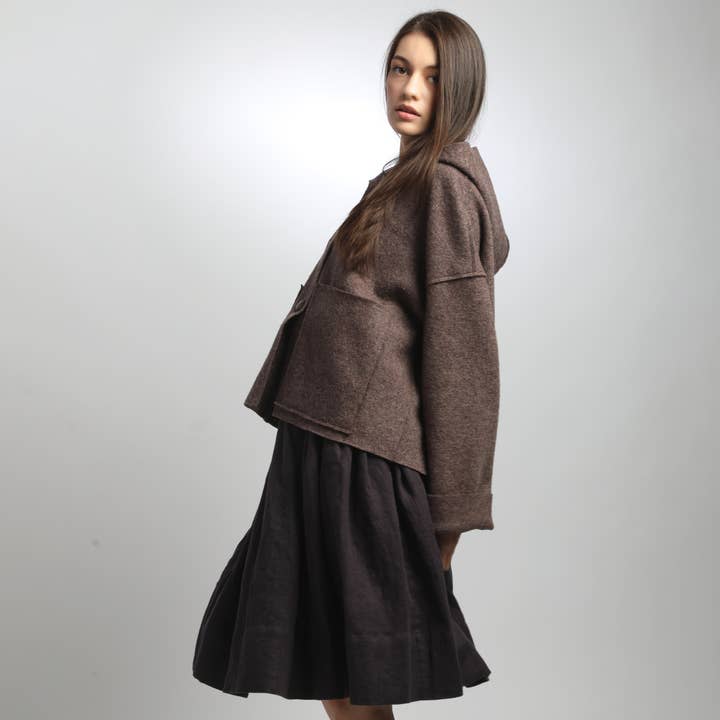 Knotium - Wholesale Jacket - Women's - UMMA Oversized Boiled Wool Hooded Jacket with Patch Pockets7