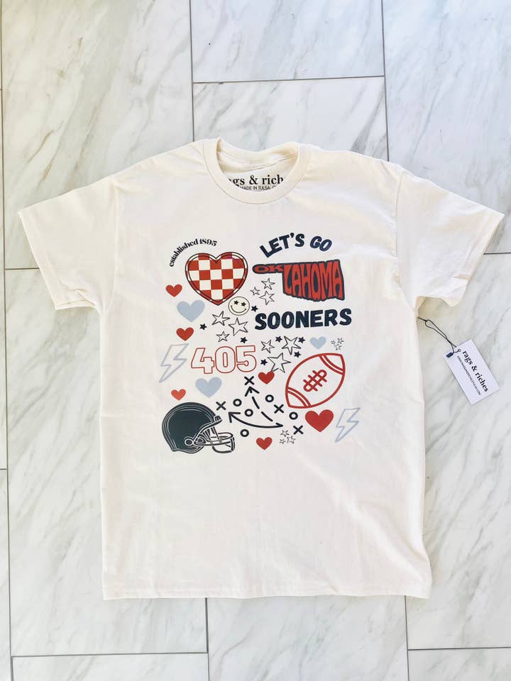 T-shirt Playbook Oklahoma rouge pour la vente par Lenny Lane