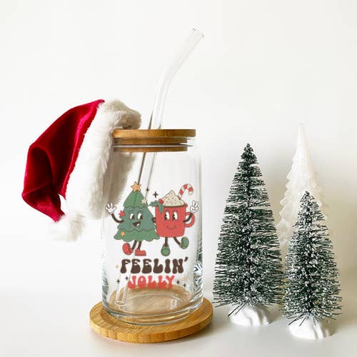 Feelin' Jolly 16oz Glass Can for wholesale by Mountain Laurel Designs Co