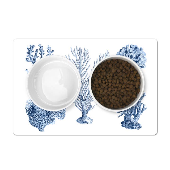 Pet Placemat, Blue Ocean Coral, White for wholesale by Aliza Darik