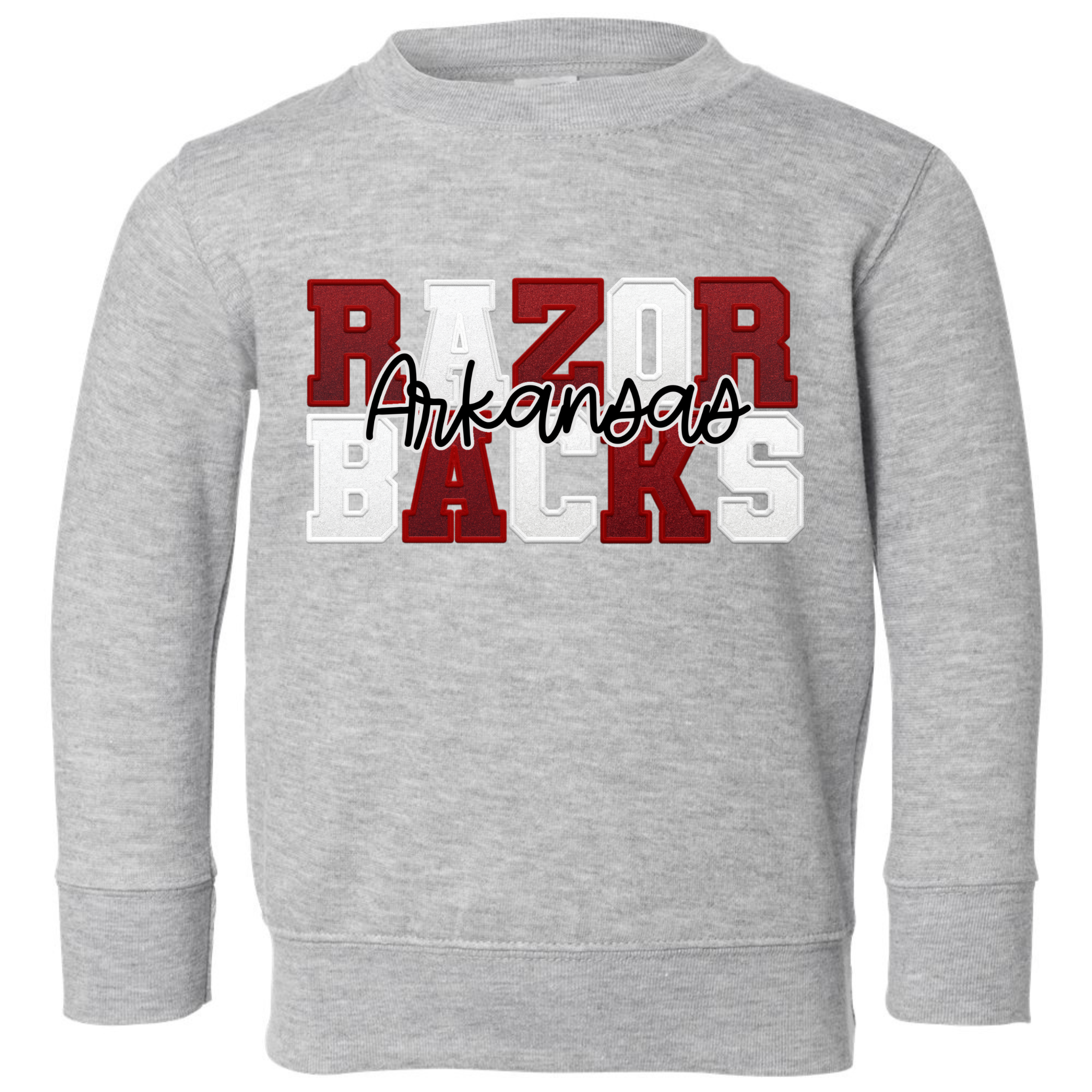 GREY Faux Chenille Razorback Crew-YOUTH for wholesale on Faire2