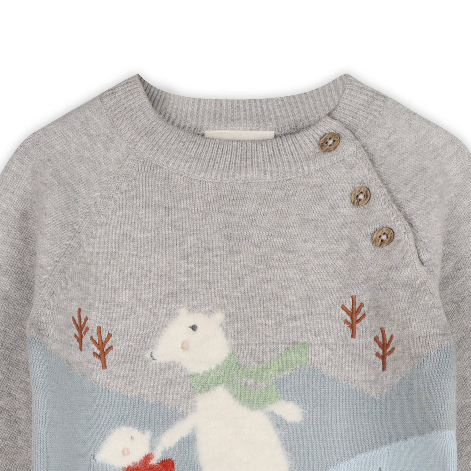 Heather Grey Skating Polar Bear Jacquard Knit Baby Raglan Pullover for wholesale on Faire2