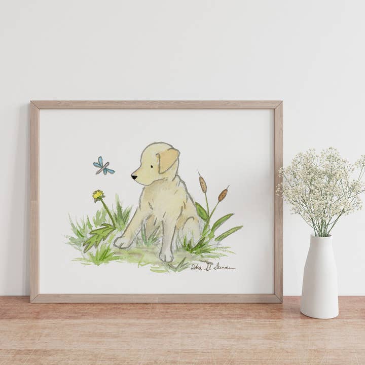 Impression d'art aquarelle de Labrador Retriever jaune pour chambre d'enfant pour la vente par Jasper and Ruby