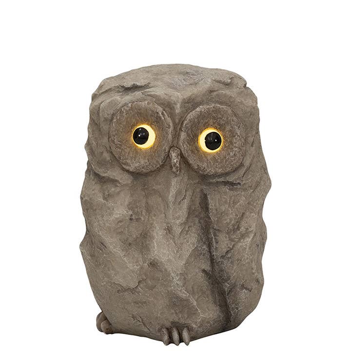 Resin Garden Rock Owl with LED Solar Eyes- 8" for wholesale by Will's Company