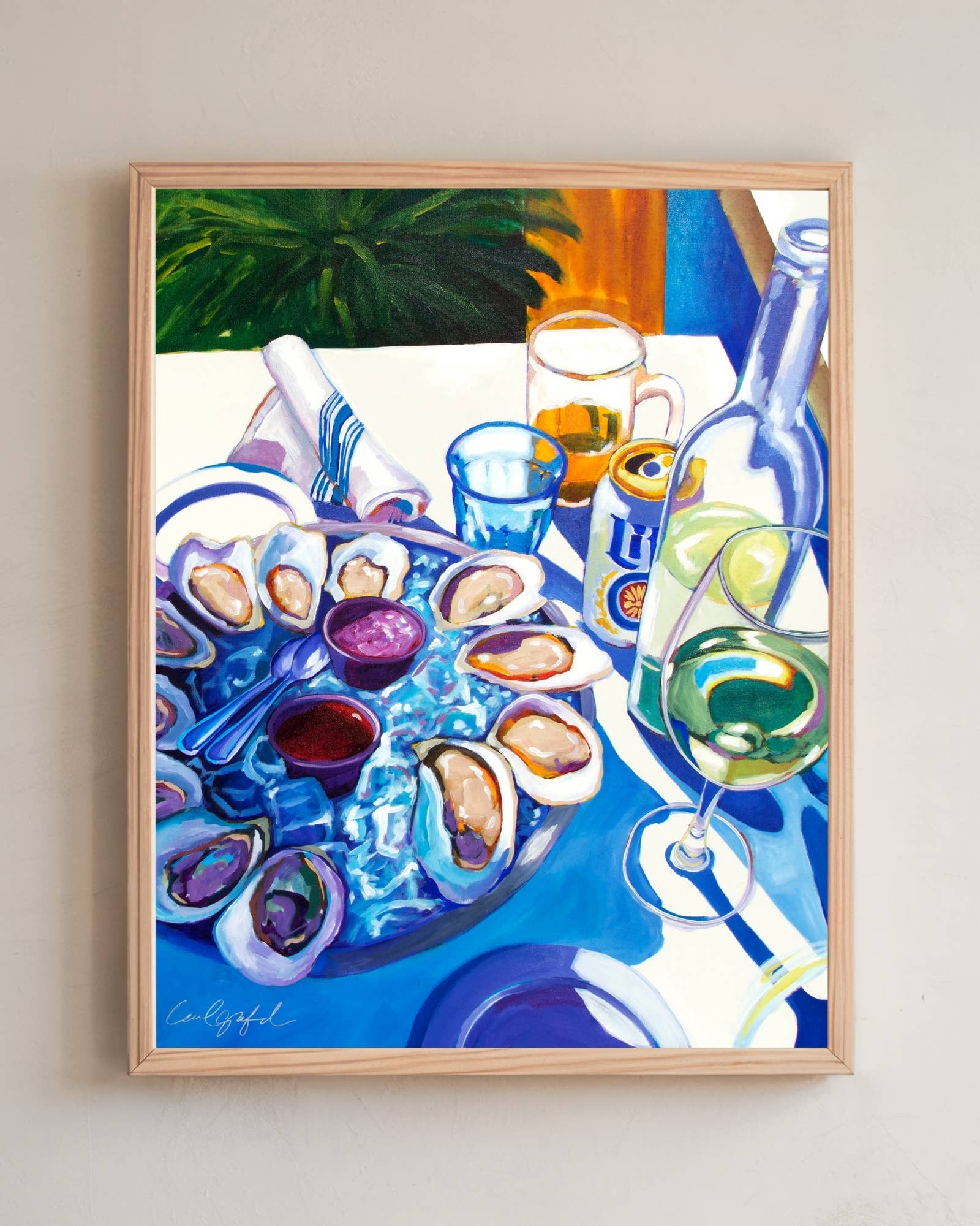 Brix and Brine, Oysters and Wine Art Print for wholesale by Laurel Greenfield Art