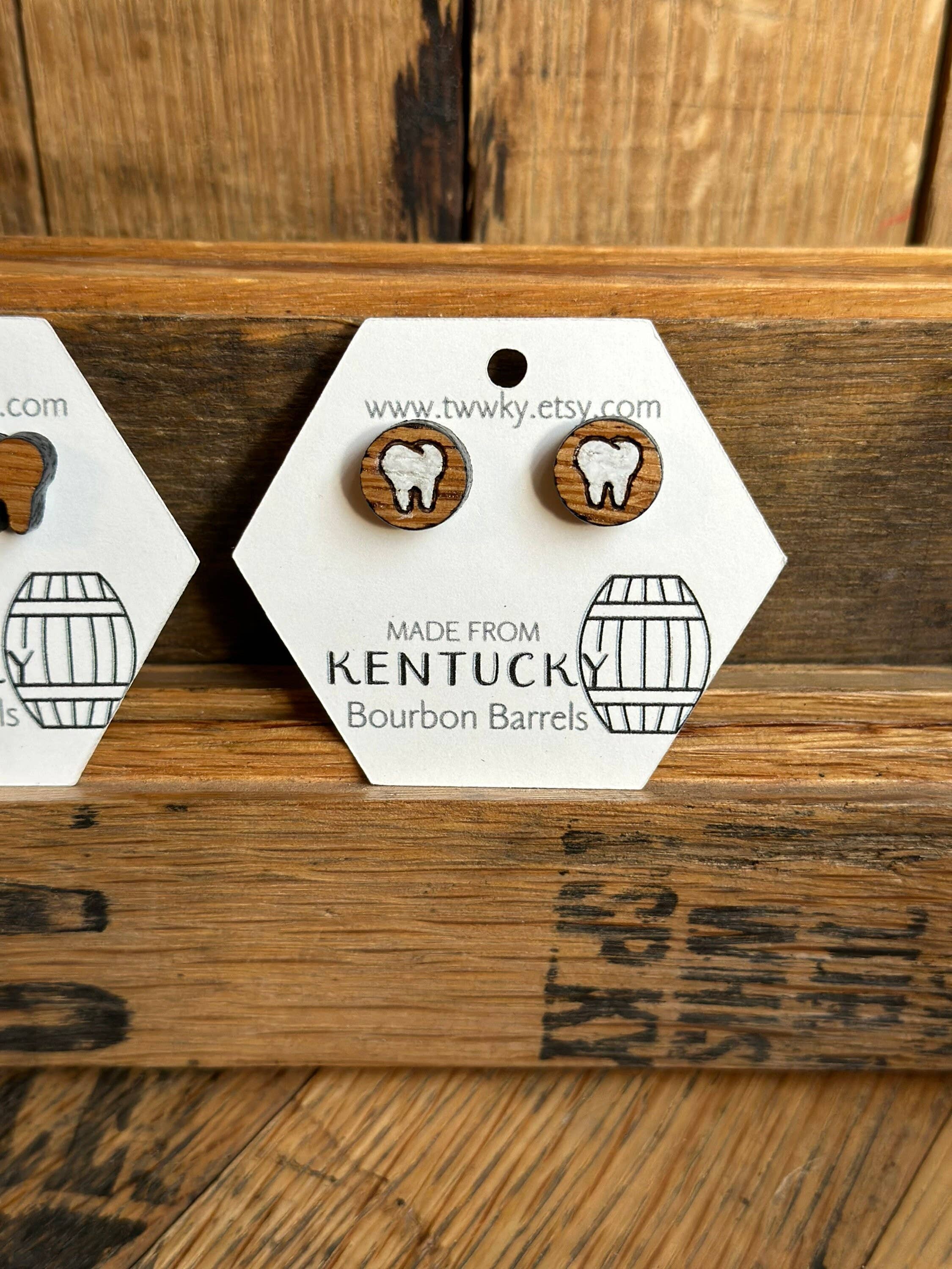 TWWKY – wholesale Stud/post earrings – Reclaimed Kentucky Bourbon Barrel Teeth Stud Earrings5