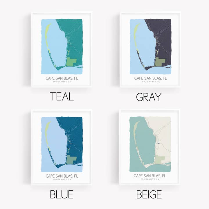 Sparks House Co. - Wholesale Art Print - Cape San Blas Florida Map - Watercolor Map Wall Art - Custom17