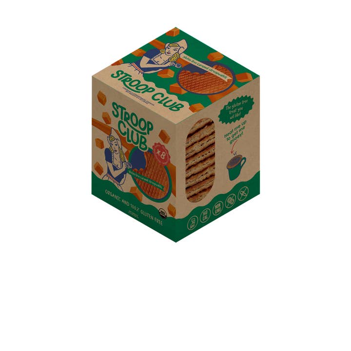 Stroop Club – Großhandel Cookie – **Nicht vegan**Glutenfreie Bio-Stroopwafel mit Karamell 8er-Pack