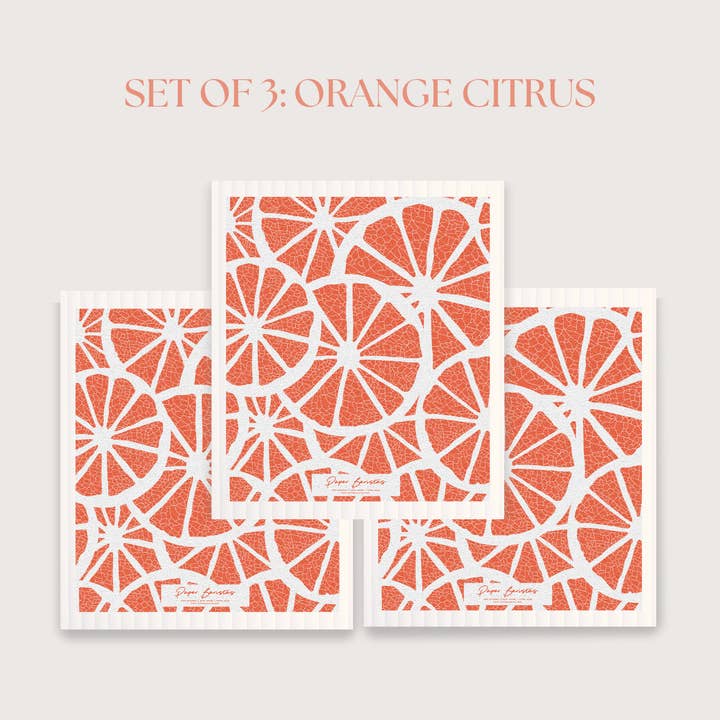 Paper Baristas - Wholesale Dishcloth - Set of 3 Swedish Dishcloth: Orange Citrus Fruit