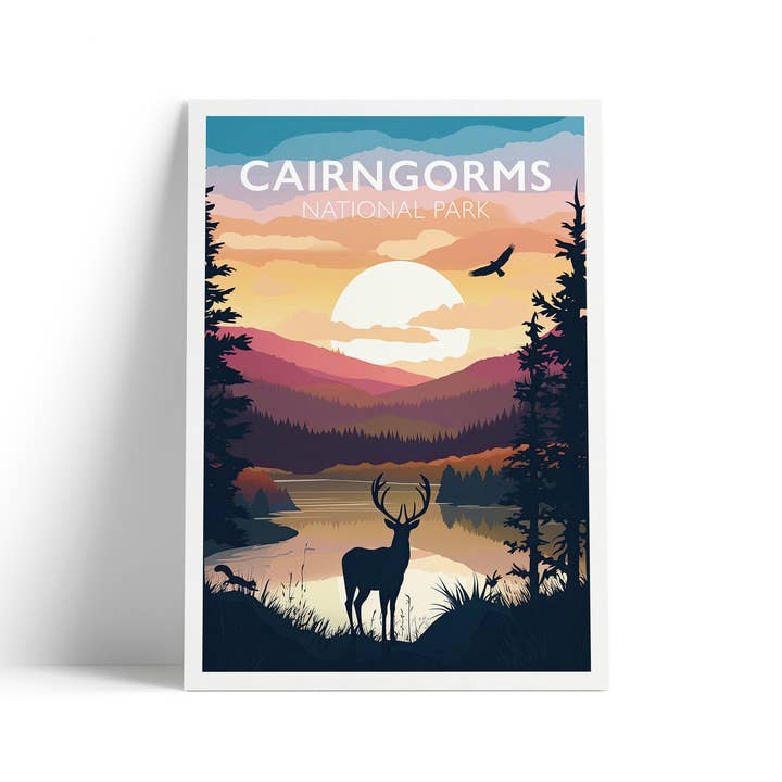 Cairngorms National Park Travel Poster - Stag - Eagle for wholesale by Printagonist