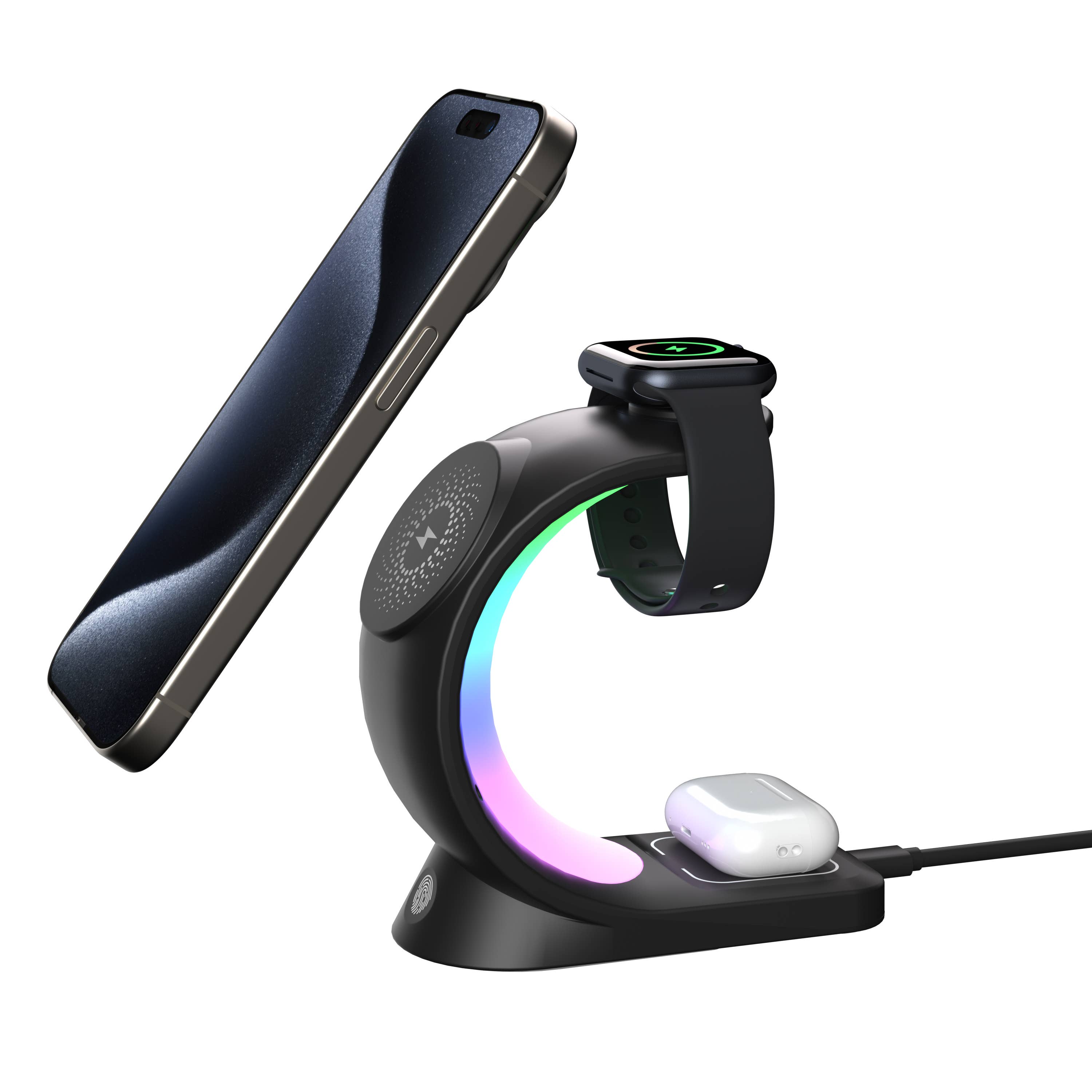 LAX Gadgets – Engroshandel Skærmbeskytter til telefon – 3-i-1 opladningsstation med natlampe og adapter – detailpakke2