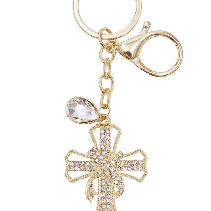 ASSORTED Ribbon Cross Bling Rhinestone Metal Key Chain for wholesale on Faire12