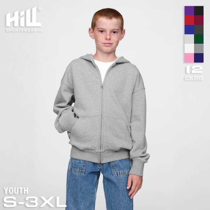 Kid's Premium Zip Up Hoodie Jacket Heavyweight Long Sleeve for wholesale by Hill Sports