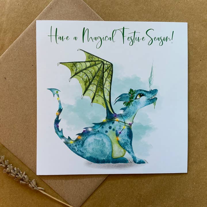 Festive Dragon -  Magical Festive greeting card for wholesale by deer dawn
