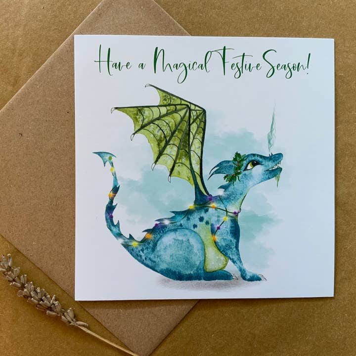 Festive Dragon - Magical Festive greeting card for wholesale by deer dawn