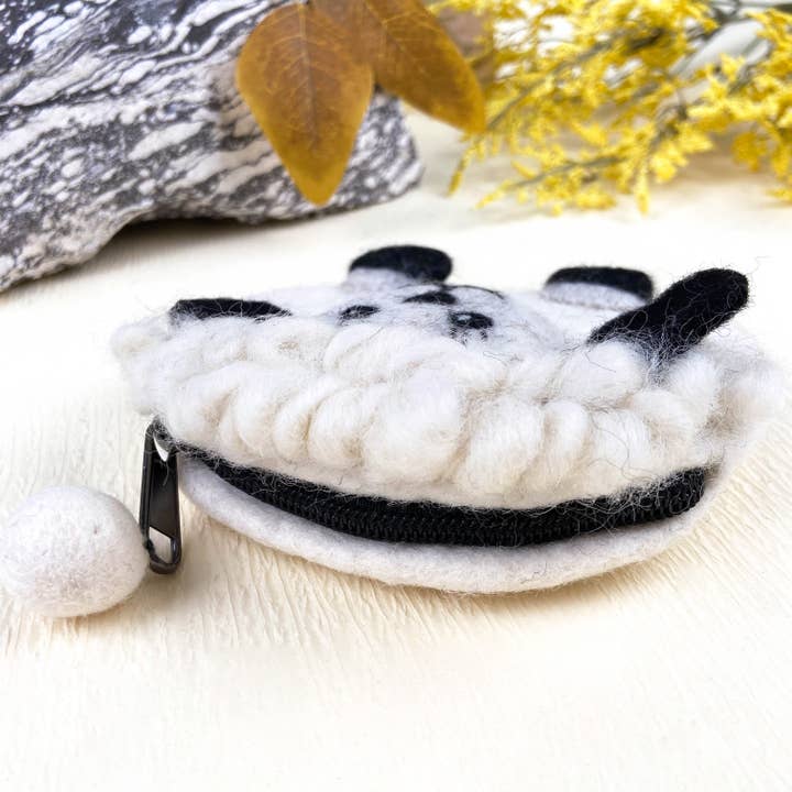 White Cute Fluffy Sheep Wool Felt Animal Coin Purse for wholesale on Faire