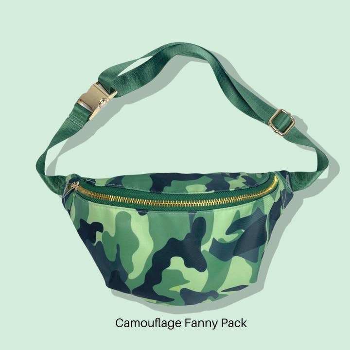 Social Grace & Company - Wholesale Belt Bag - Women's - CAMO Green Nylon Fanny Pack Womens DIY Customizable With Gli