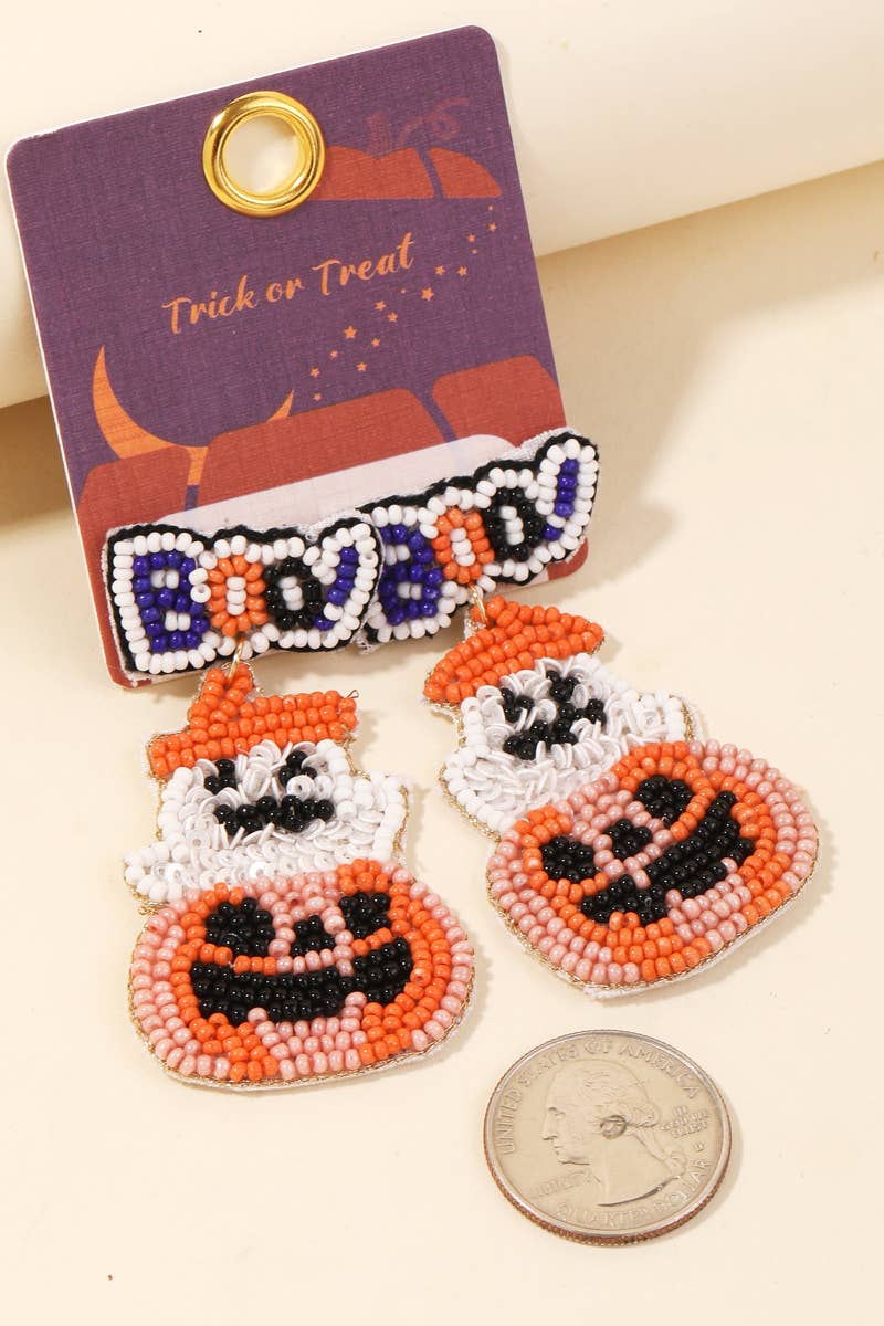 MULTI Beaded Jack O Lantern Boo Halloween Earrings for wholesale on Faire1