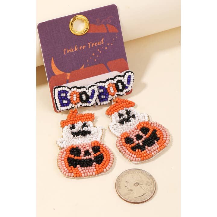 MULTI Beaded Jack O Lantern Boo Halloween Earrings for wholesale on Faire1